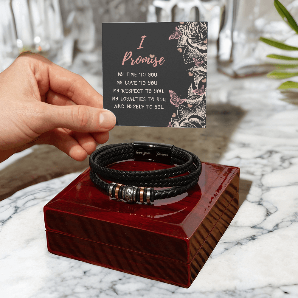 Promise Bracelet for Men – Vegan Leather and Stainless Steel - Stylish Gift for Him: Anniversary, Valentine's Day, Birthday, or Just Because Gift by Iqra Rabbani