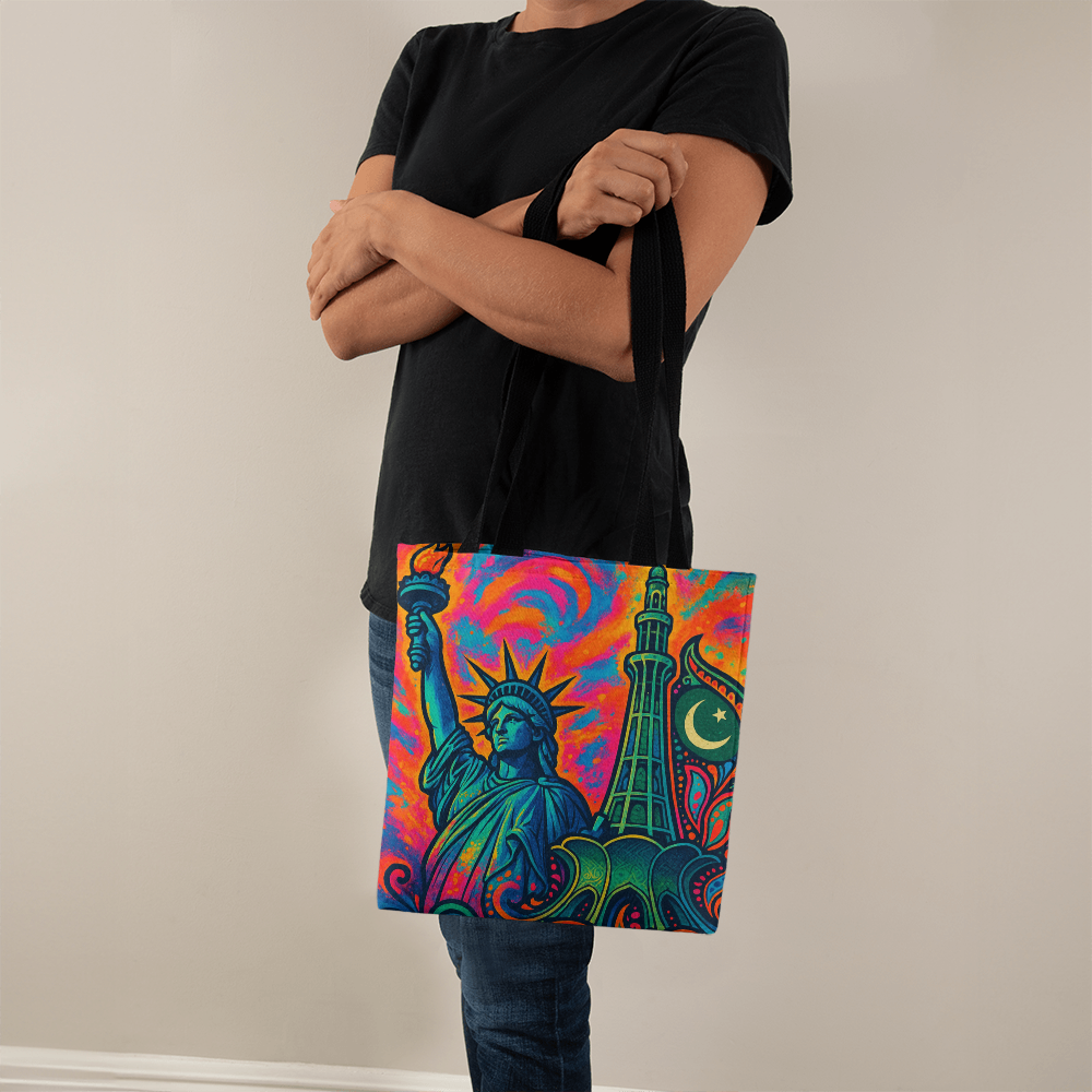 Cultural Symphony: Liberty & Minar Tote Bag by Iqra Rabbani