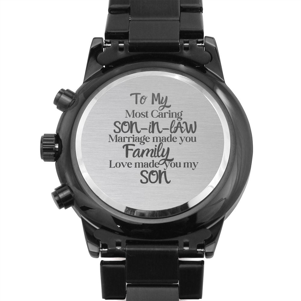 To My Son-In-Law Engraved Design Black Chronograph Watch Gift For Him