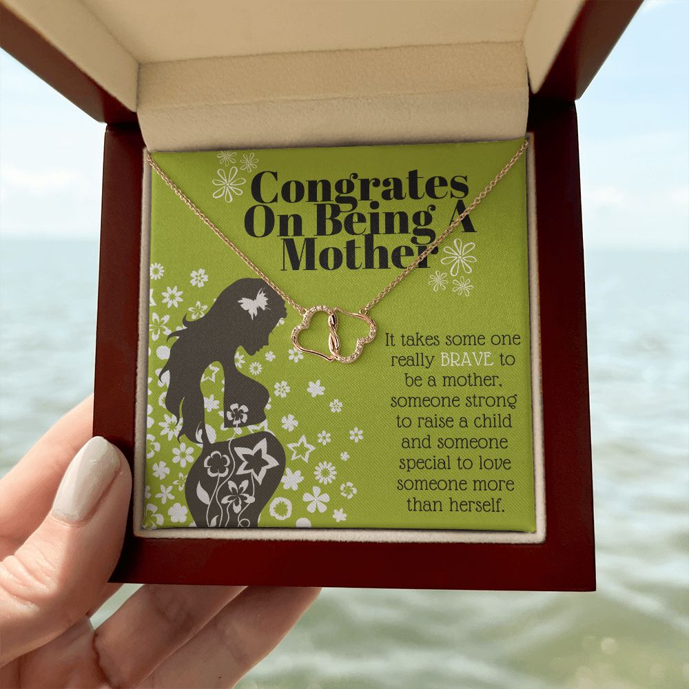 Motherhood Necklace of 10k Solid Gold with 18 Single Cut Diamonds To Celebrate Motherhood Baby Shower Gift For Her