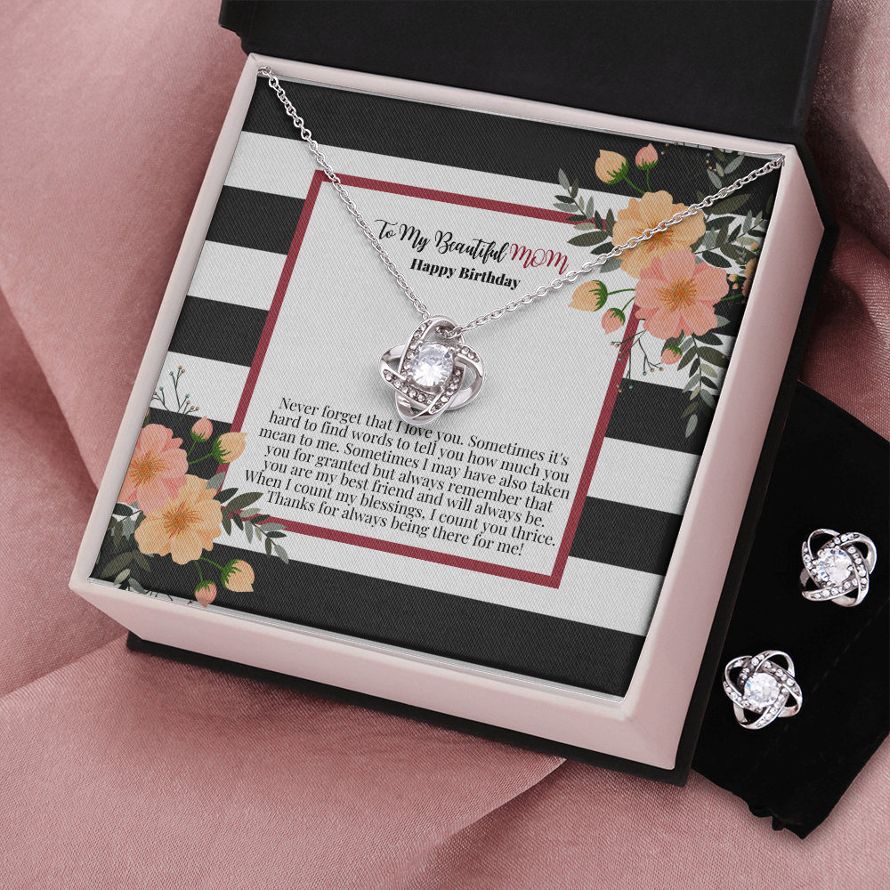 Love Knot Earrings and Necklace Set- Happy Birthday Mom Gift Set