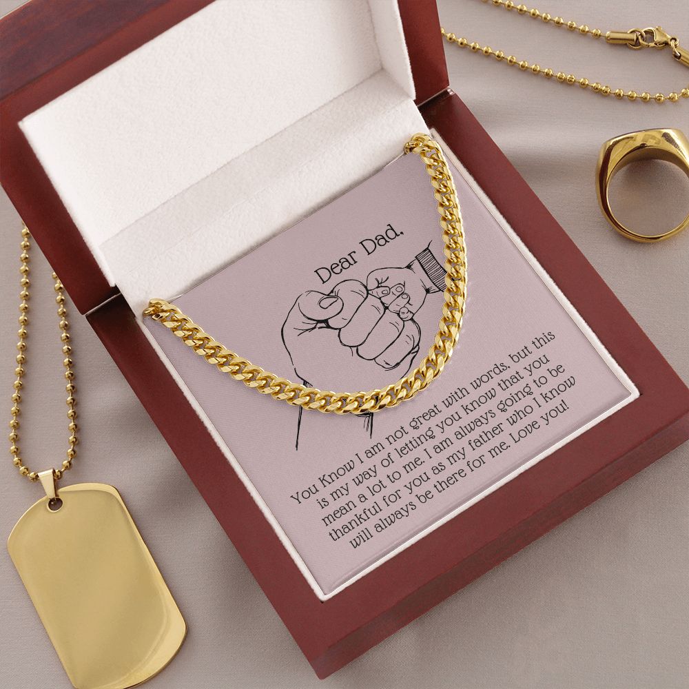 Cuban Link Chain 14k Yellow Gold & Polished Stainless Steel Gift For Dad