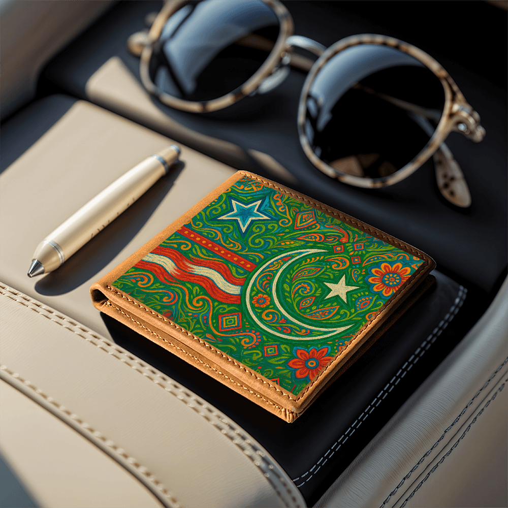 USA and Pakistan Inspired Graphic Leather Wallet by Iqra Rabbani