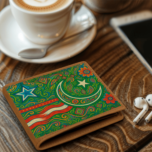 USA and Pakistan Inspired Graphic Leather Wallet by Iqra Rabbani