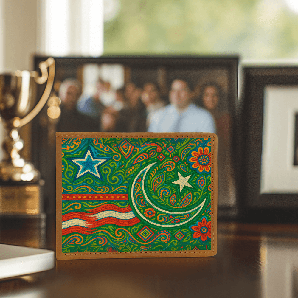 USA and Pakistan Inspired Graphic Leather Wallet by Iqra Rabbani