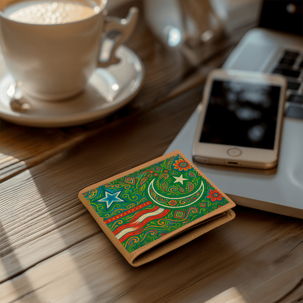 USA and Pakistan Inspired Graphic Leather Wallet by Iqra Rabbani