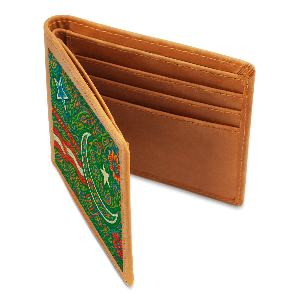 USA and Pakistan Inspired Graphic Leather Wallet by Iqra Rabbani