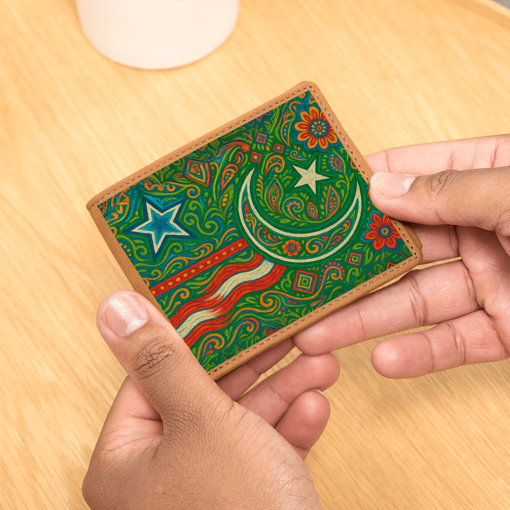 USA and Pakistan Inspired Graphic Leather Wallet by Iqra Rabbani