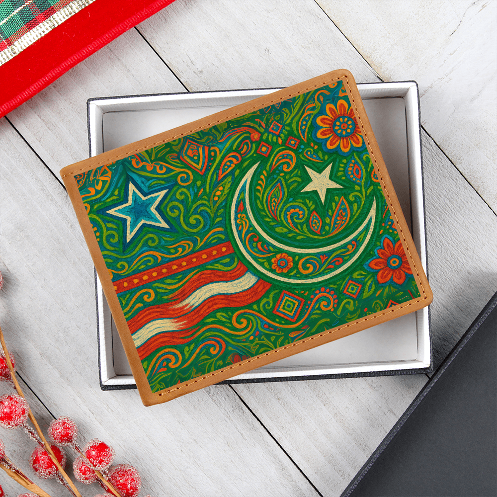 USA and Pakistan Inspired Graphic Leather Wallet by Iqra Rabbani