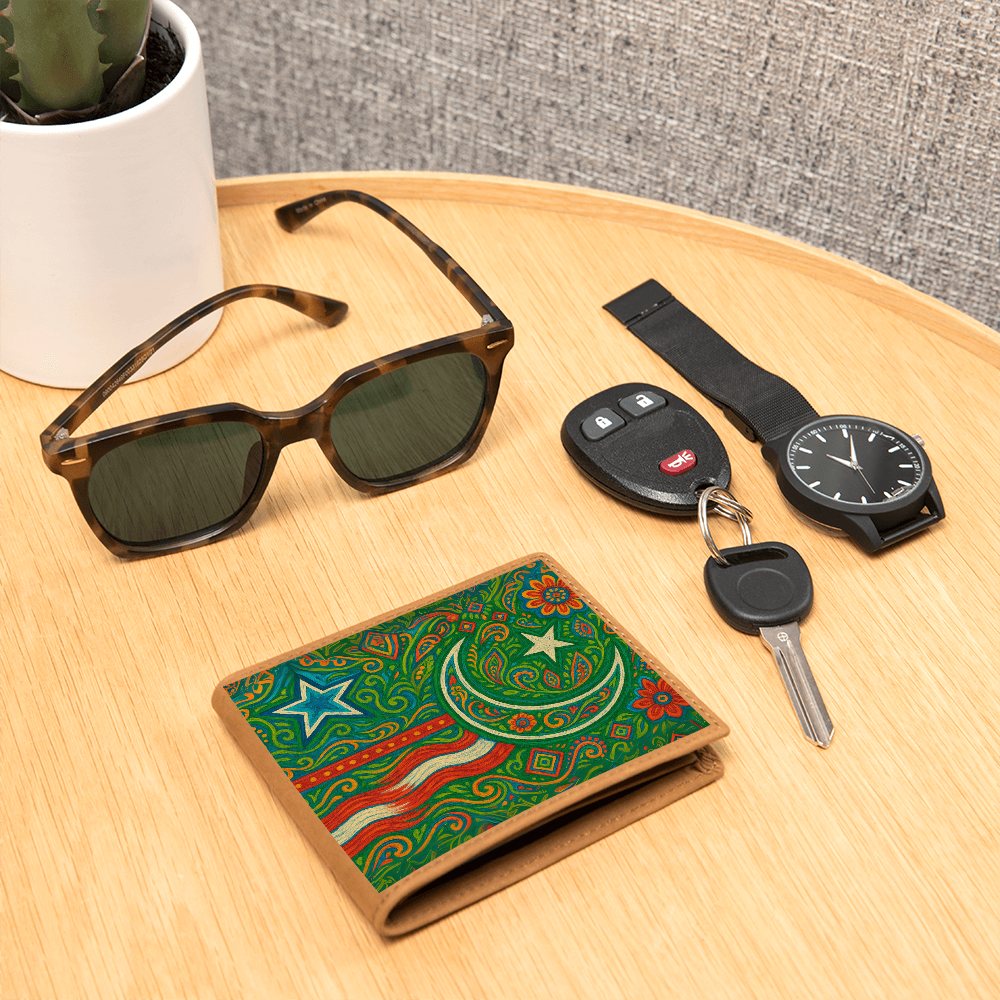 USA and Pakistan Inspired Graphic Leather Wallet by Iqra Rabbani