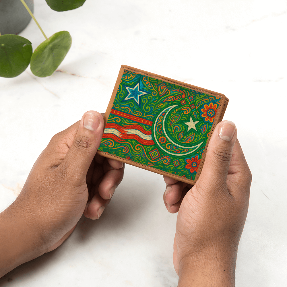 USA and Pakistan Inspired Graphic Leather Wallet by Iqra Rabbani