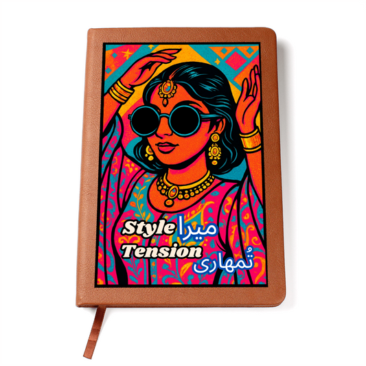 Pakistani Vibrant Pop Culture Graphic Leather Journal by Iqra Rabbani