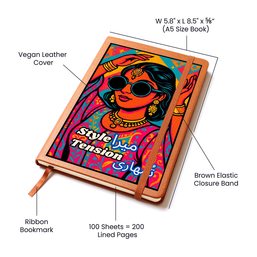 Pakistani Vibrant Pop Culture Graphic Leather Journal by Iqra Rabbani