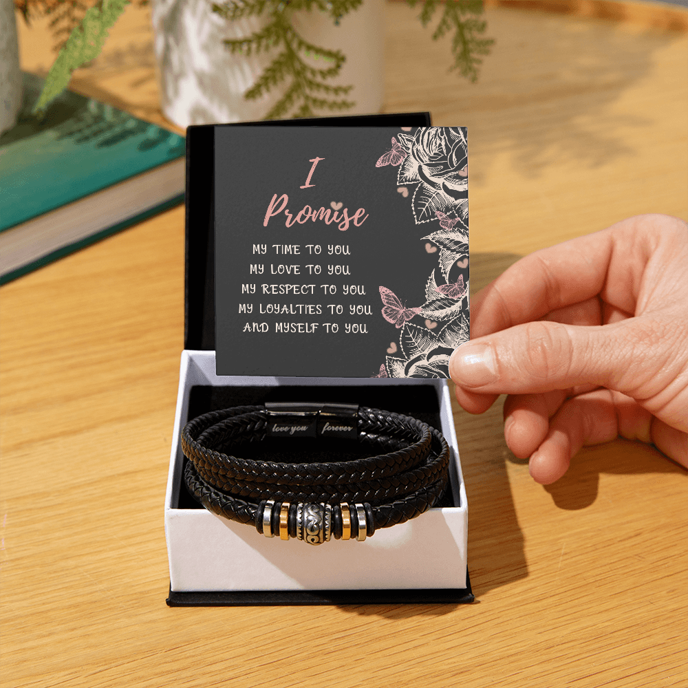 Promise Bracelet for Men – Vegan Leather and Stainless Steel - Stylish Gift for Him: Anniversary, Valentine's Day, Birthday, or Just Because Gift by Iqra Rabbani