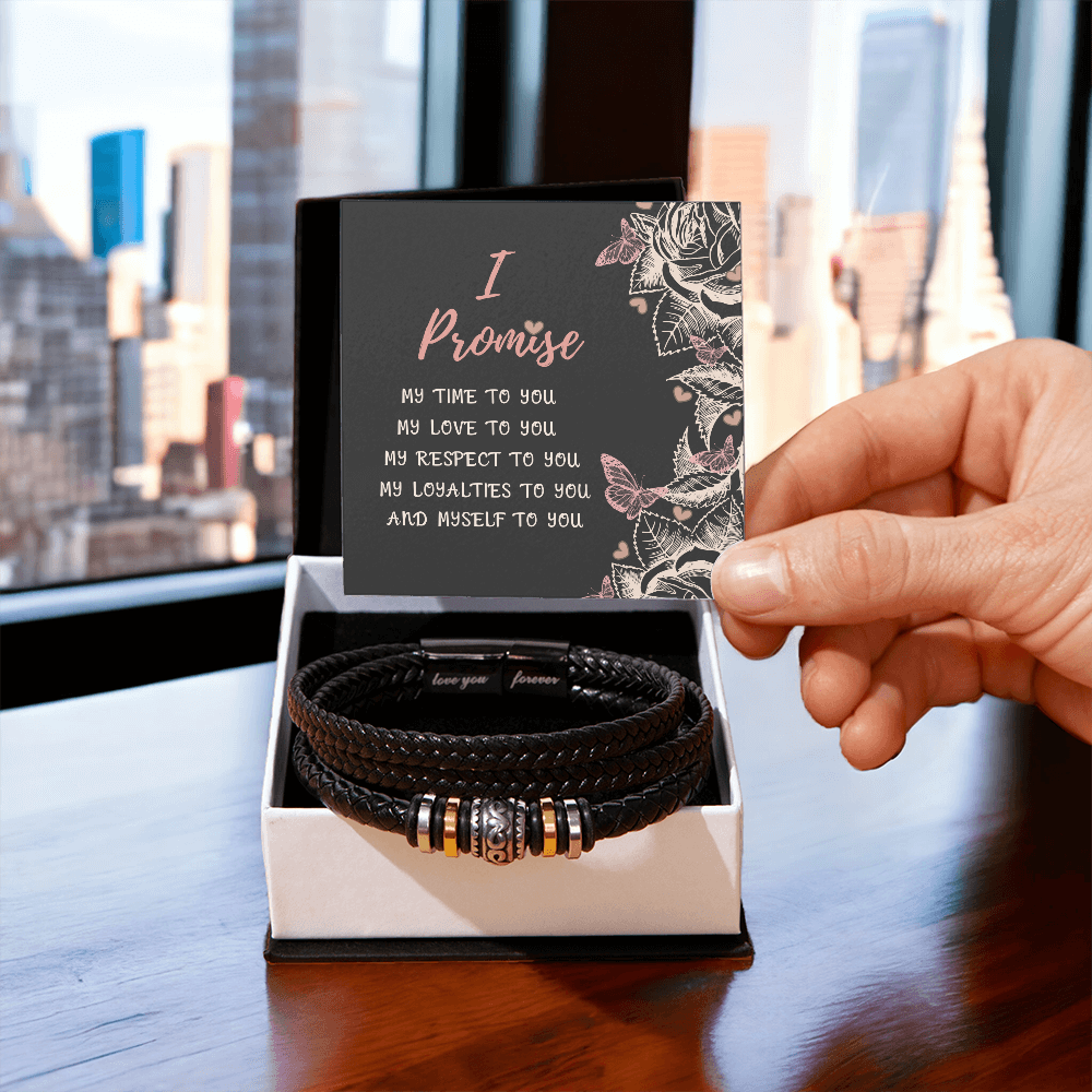 Promise Bracelet for Men – Vegan Leather and Stainless Steel - Stylish Gift for Him: Anniversary, Valentine's Day, Birthday, or Just Because Gift by Iqra Rabbani