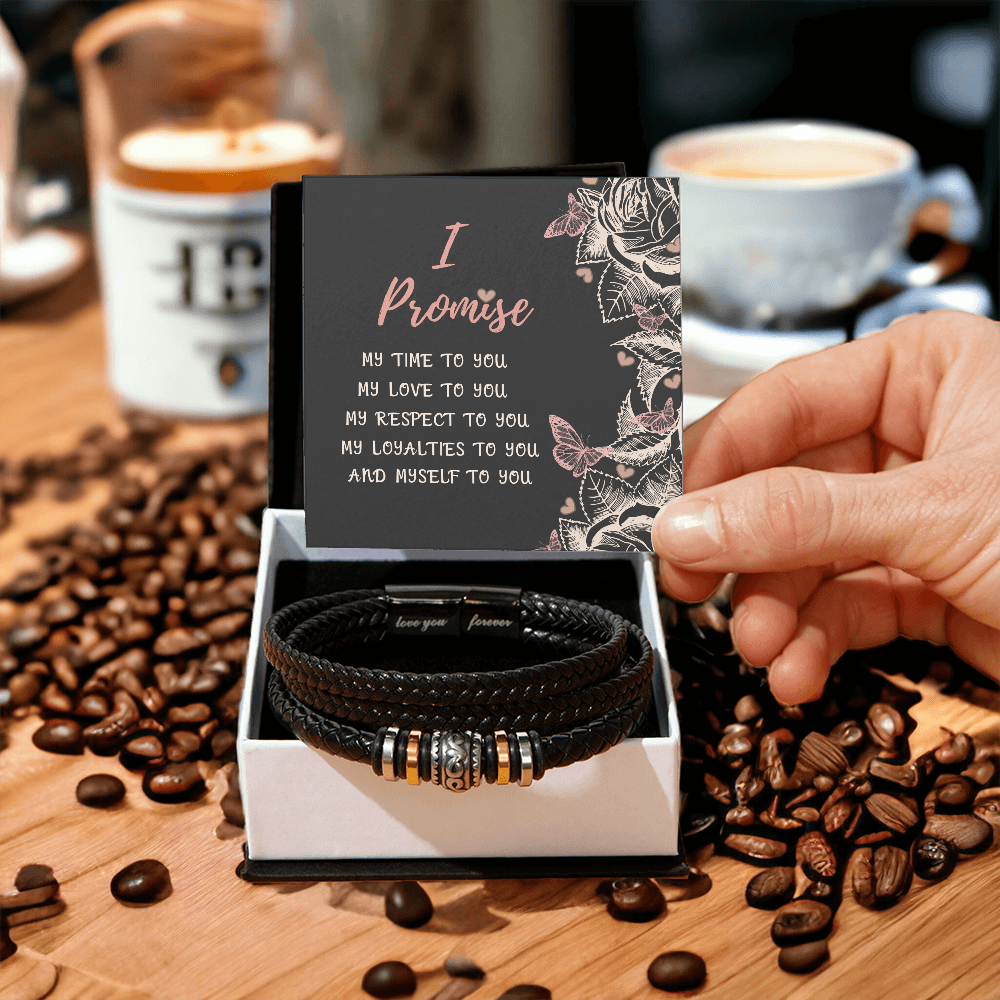 Promise Bracelet for Men – Vegan Leather and Stainless Steel - Stylish Gift for Him: Anniversary, Valentine's Day, Birthday, or Just Because Gift by Iqra Rabbani