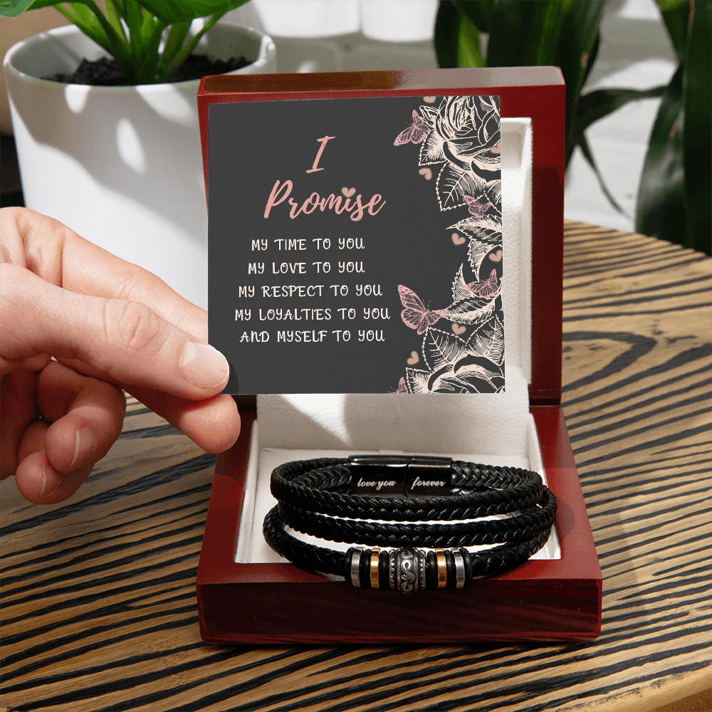 Promise Bracelet for Men – Vegan Leather and Stainless Steel - Stylish Gift for Him: Anniversary, Valentine's Day, Birthday, or Just Because Gift by Iqra Rabbani