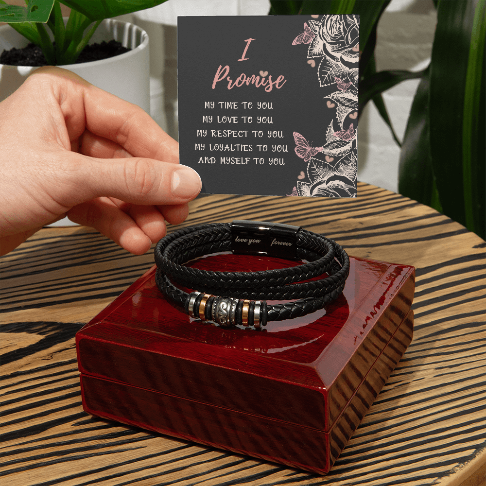 Promise Bracelet for Men – Vegan Leather and Stainless Steel - Stylish Gift for Him: Anniversary, Valentine's Day, Birthday, or Just Because Gift by Iqra Rabbani