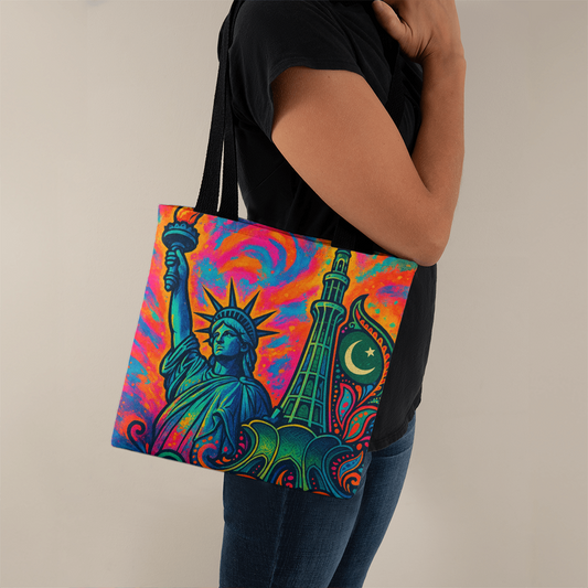 Cultural Symphony: Liberty & Minar Tote Bag by Iqra Rabbani