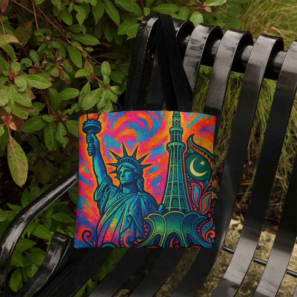 Cultural Symphony: Liberty & Minar Tote Bag by Iqra Rabbani