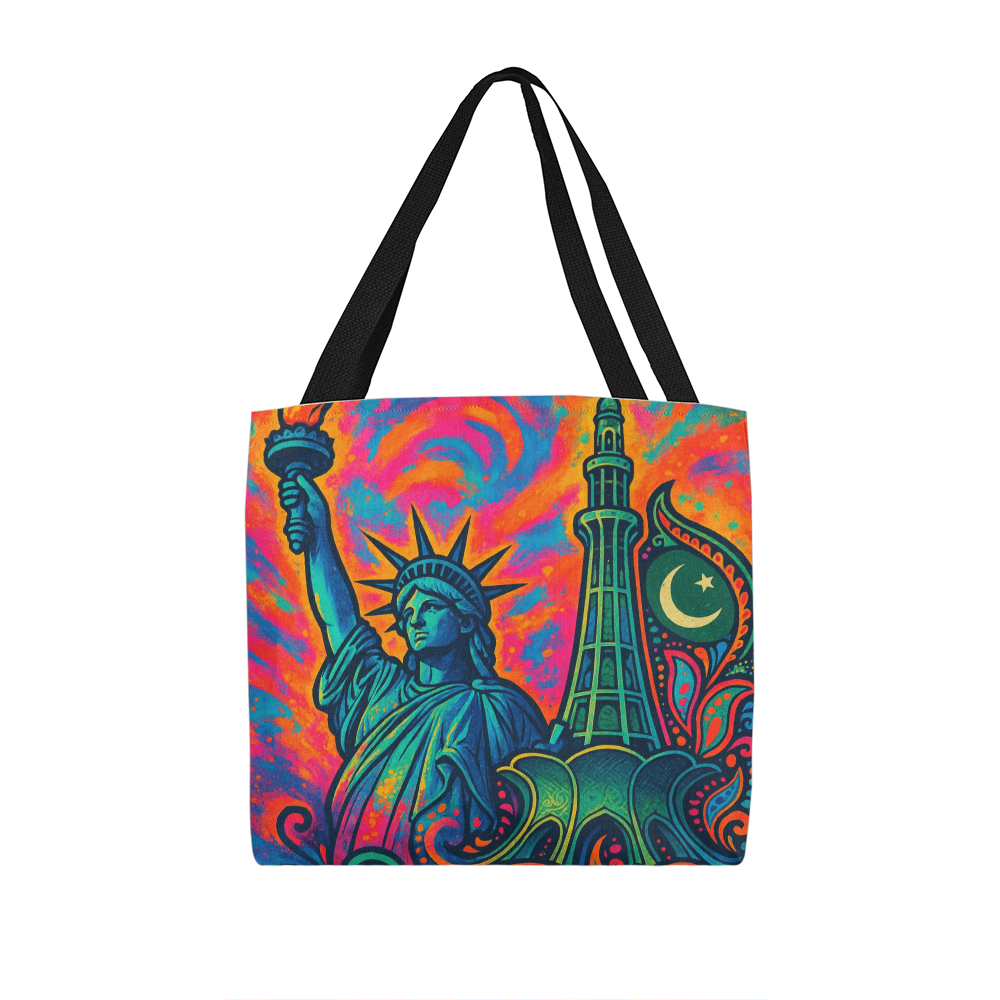 Cultural Symphony: Liberty & Minar Tote Bag by Iqra Rabbani