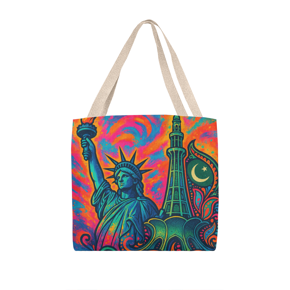 Cultural Symphony: Liberty & Minar Tote Bag by Iqra Rabbani