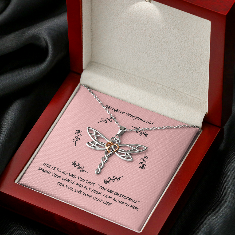 Dragonfly Necklace with Heart in the Middle - Gorgeous Gorgeous Girl Gift for Her - Gift of Hope - Birthday Gift