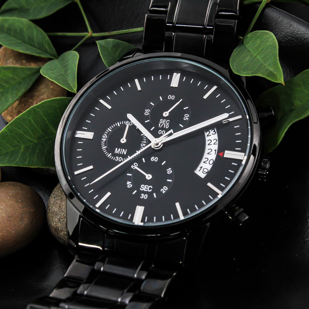 To My Boy Engraved Design Black Chronograph Watch Gift For Him