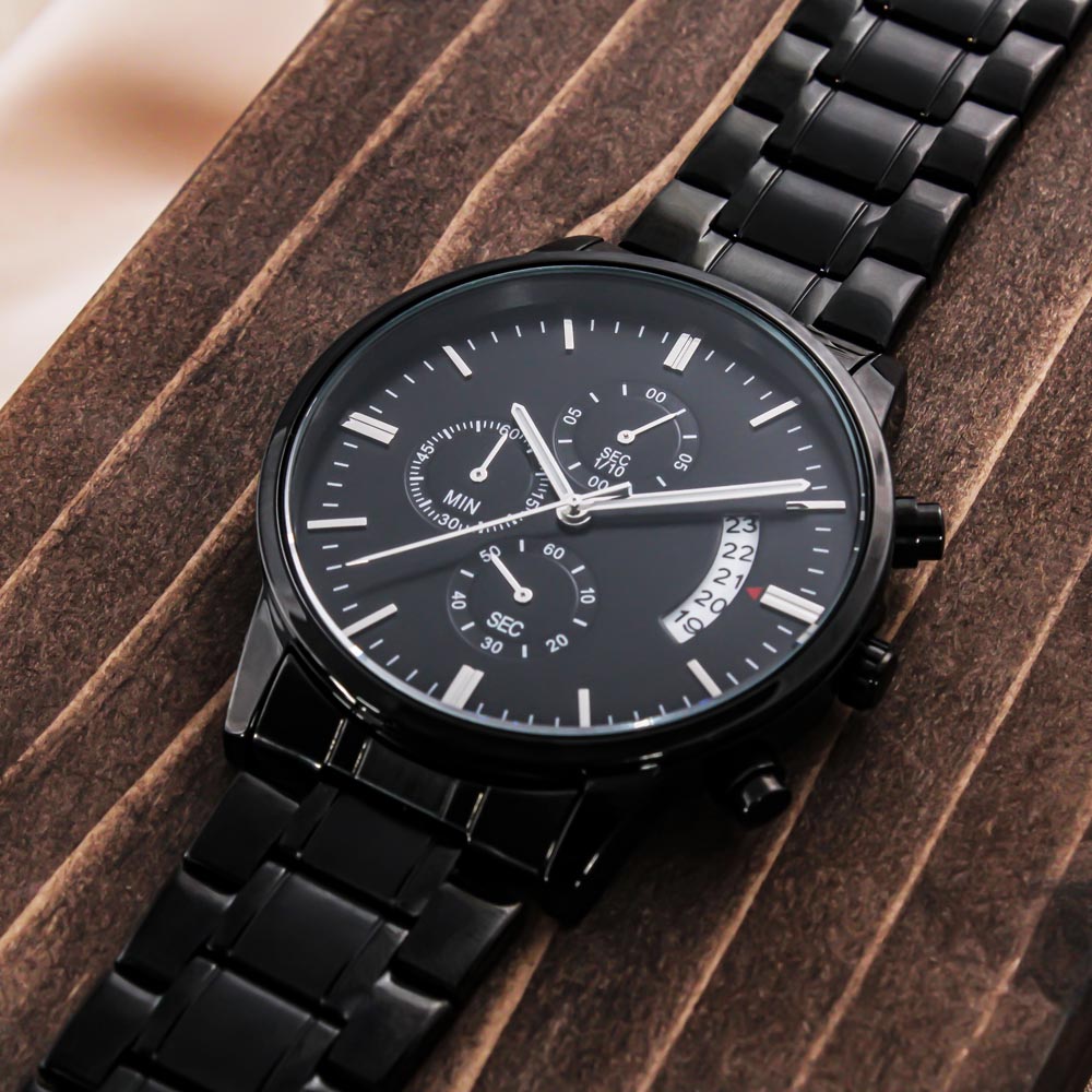 To My Son-In-Law Engraved Design Black Chronograph Watch Gift For Him