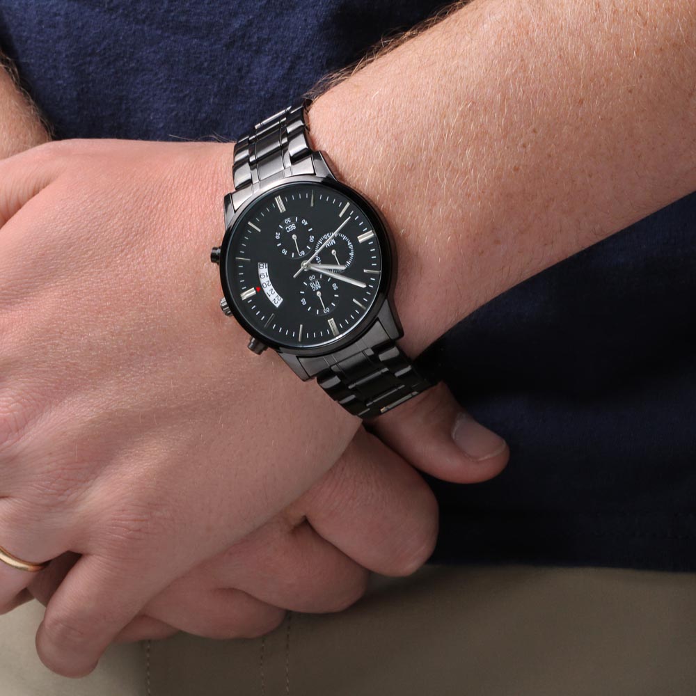 To My Boy Engraved Design Black Chronograph Watch Gift For Him