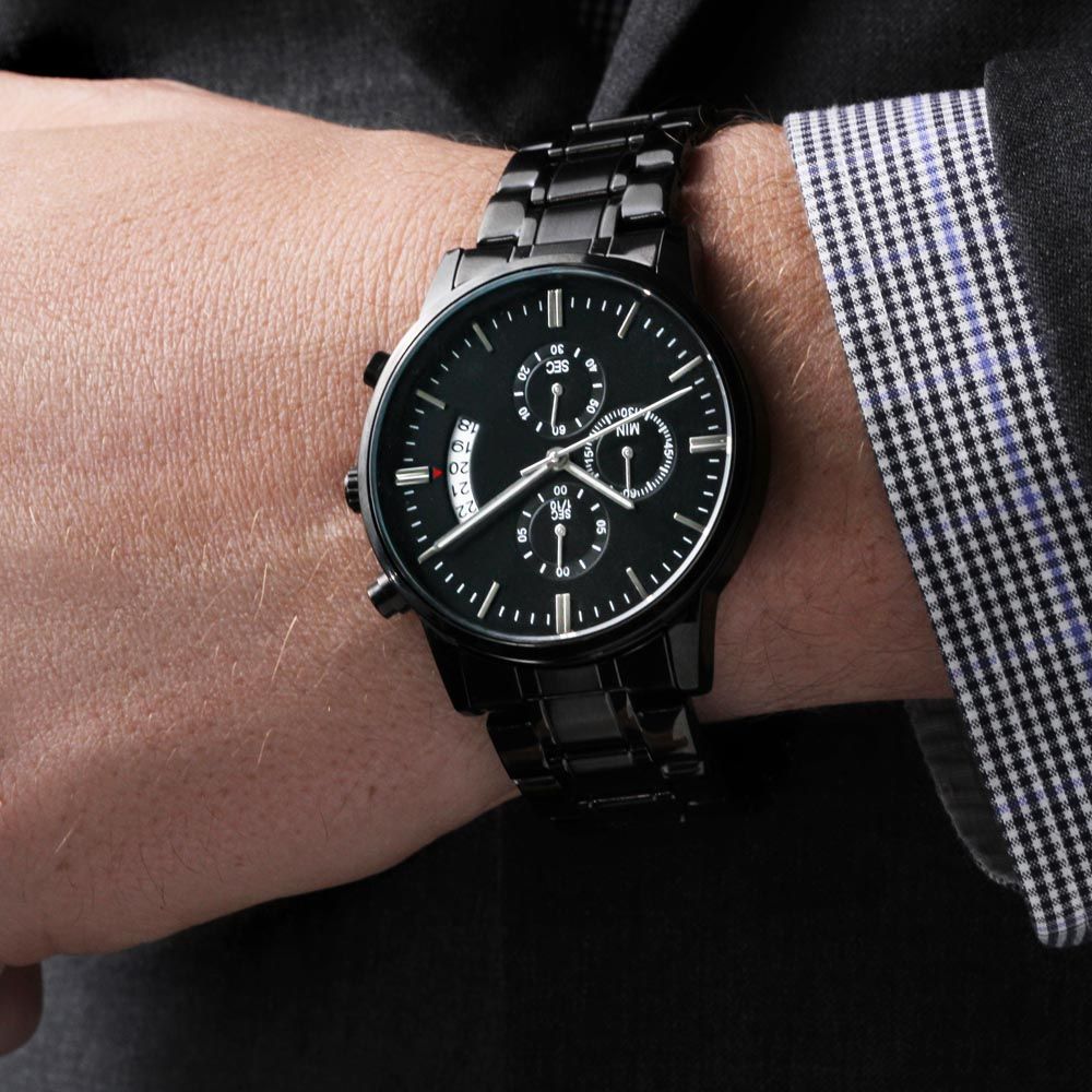 To My Boy Engraved Design Black Chronograph Watch Gift For Him