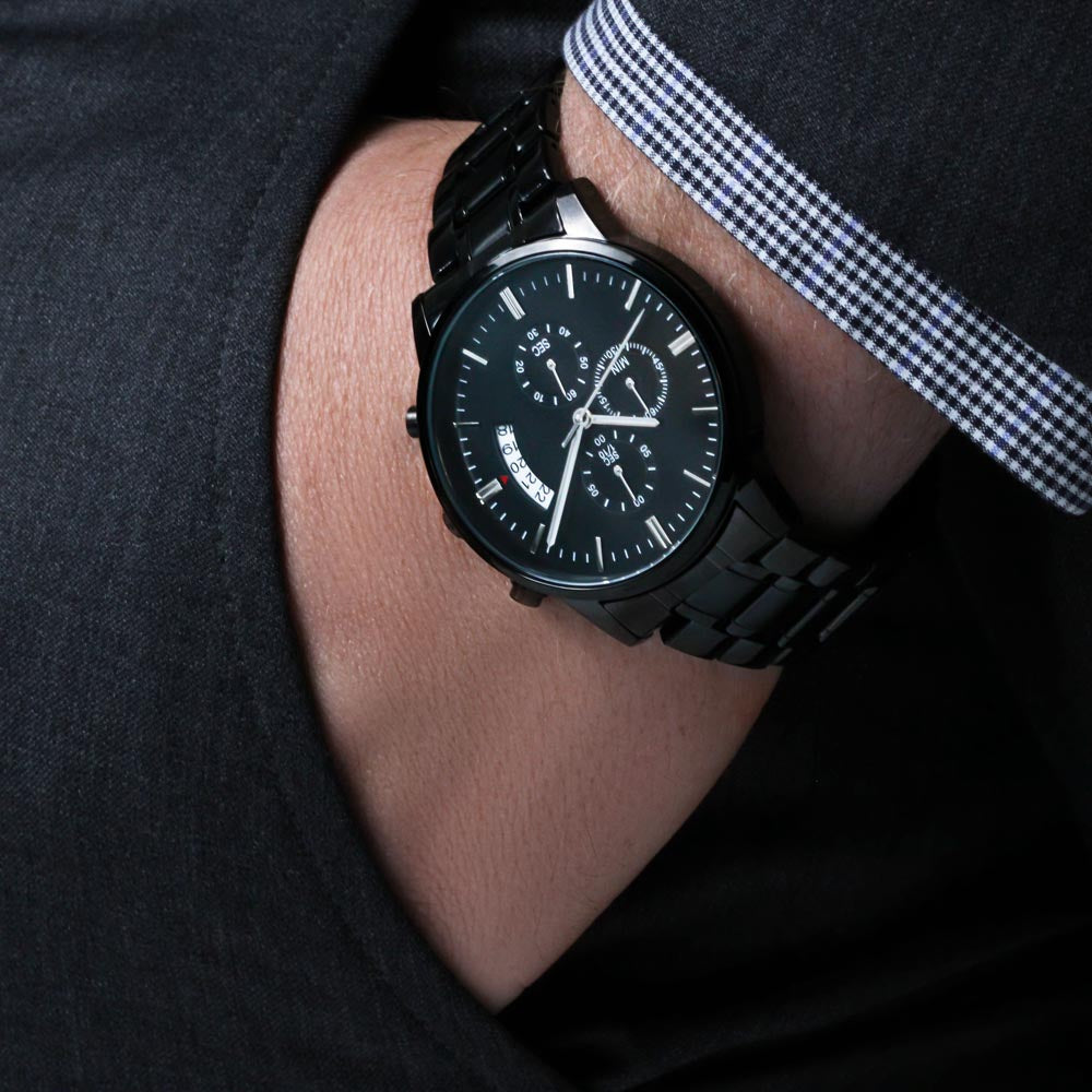 To My Amazing Husband Engraved Design Black Chronograph Watch Gift For Him