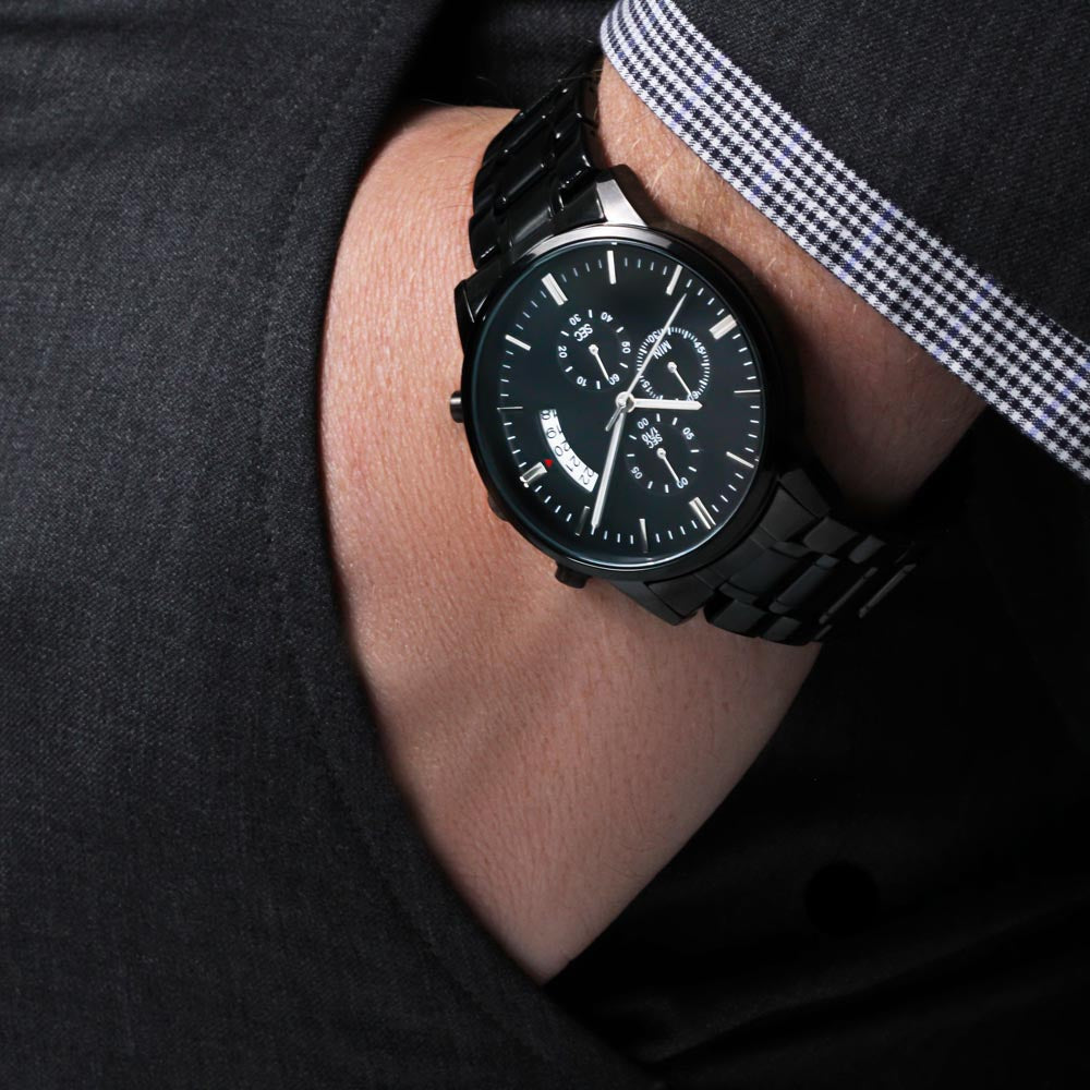 To My Son-In-Law Engraved Design Black Chronograph Watch Gift For Him