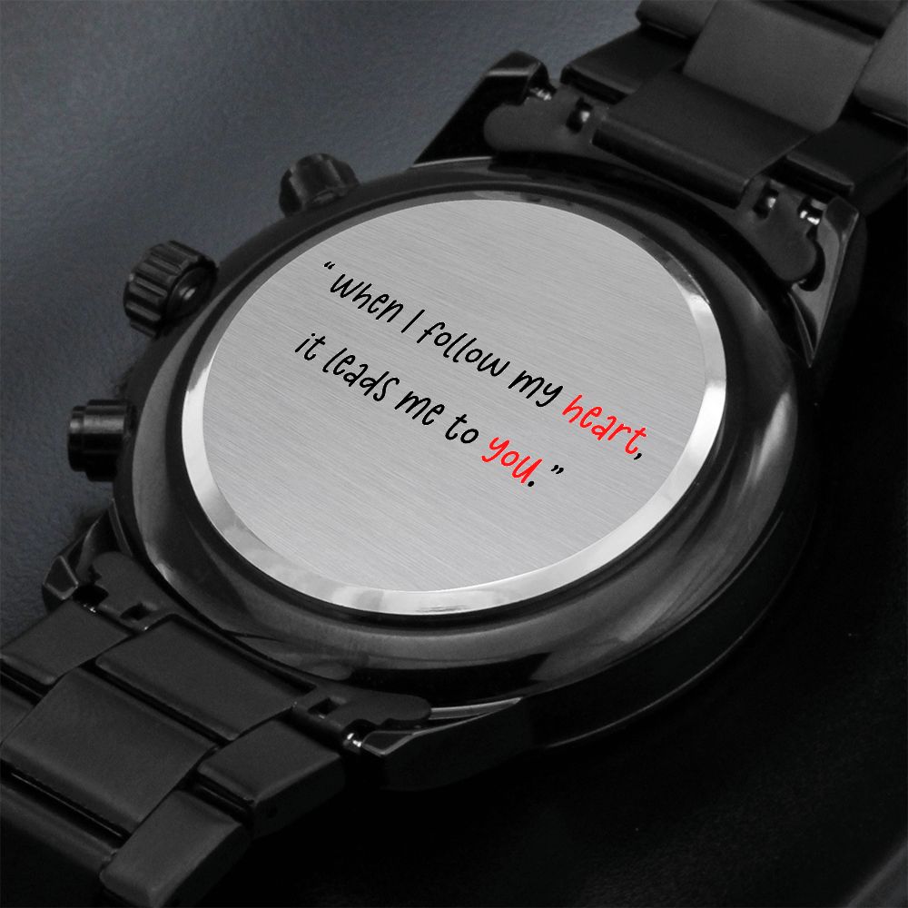 Engraved Design Black Chronograph Watch Gift For Him