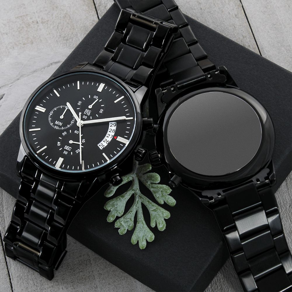 To My Boy Engraved Design Black Chronograph Watch Gift For Him