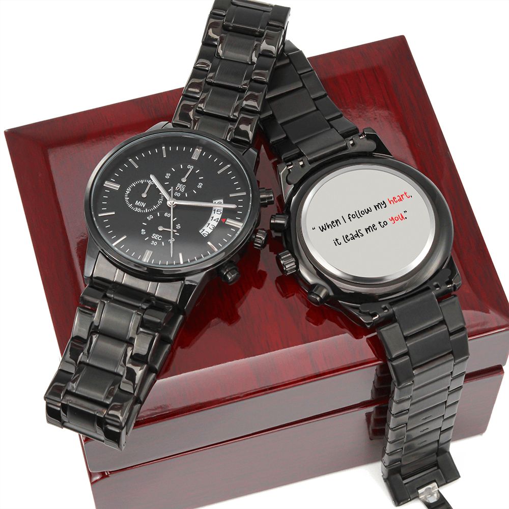 Engraved Design Black Chronograph Watch Gift For Him