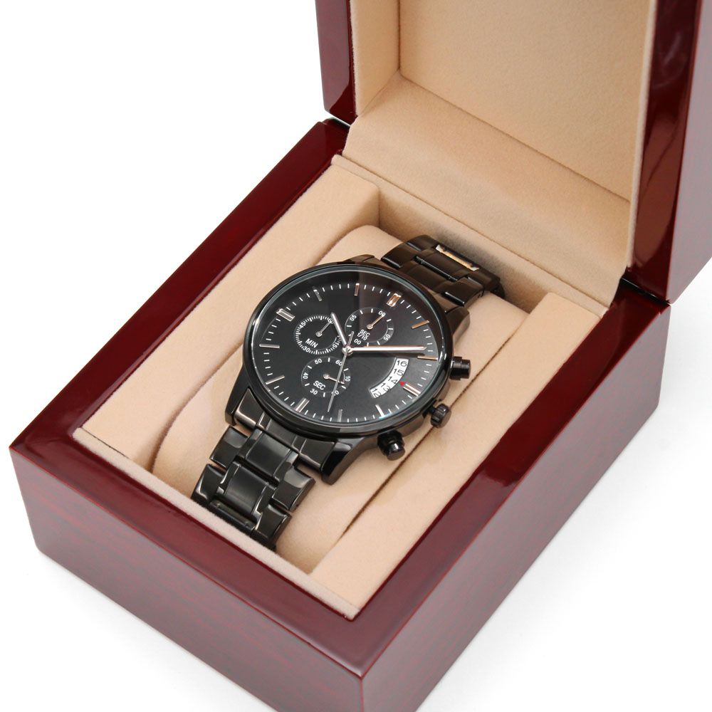 To My Boy Engraved Design Black Chronograph Watch Gift For Him