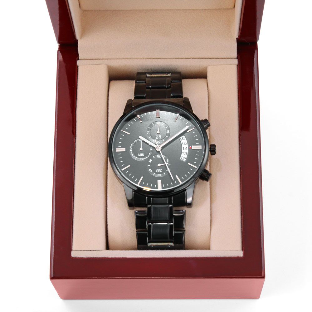 To My Amazing Husband Engraved Design Black Chronograph Watch Gift For Him