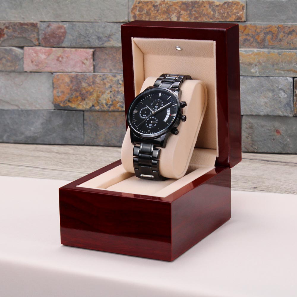 To My Son-In-Law Engraved Design Black Chronograph Watch Gift For Him