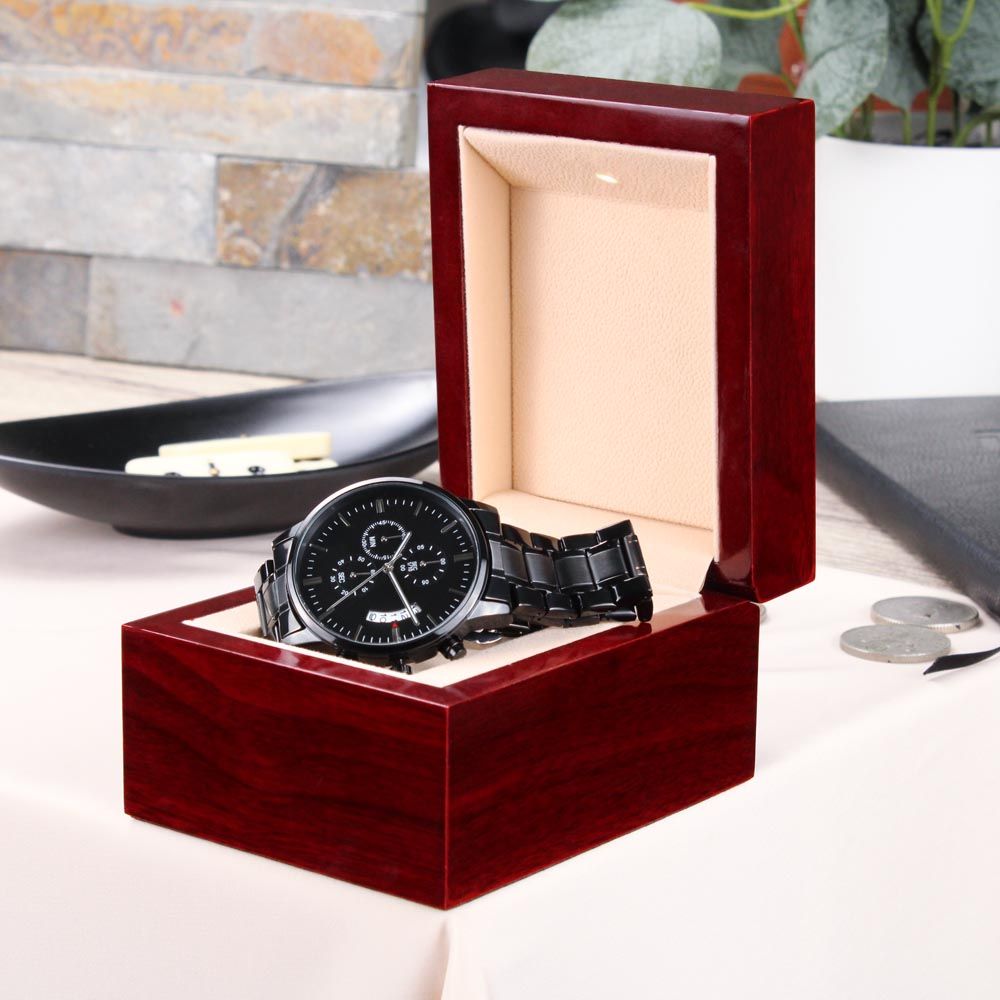 To My Son-In-Law Engraved Design Black Chronograph Watch Gift For Him