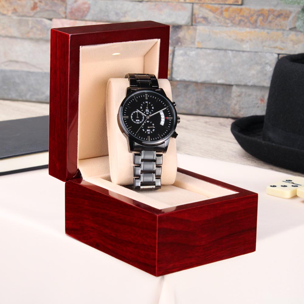 To My Boy Engraved Design Black Chronograph Watch Gift For Him