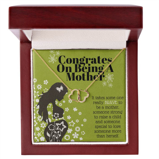 Motherhood Necklace of 10k Solid Gold with 18 Single Cut Diamonds To Celebrate Motherhood Baby Shower Gift For Her