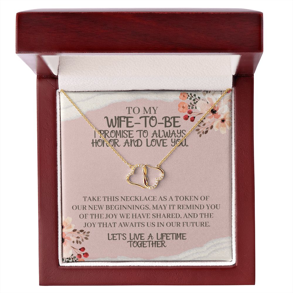 To My Wife-To-Be Solid Gold Interlocking Hearts Necklace with Pave Diamonds Gift For The Bride