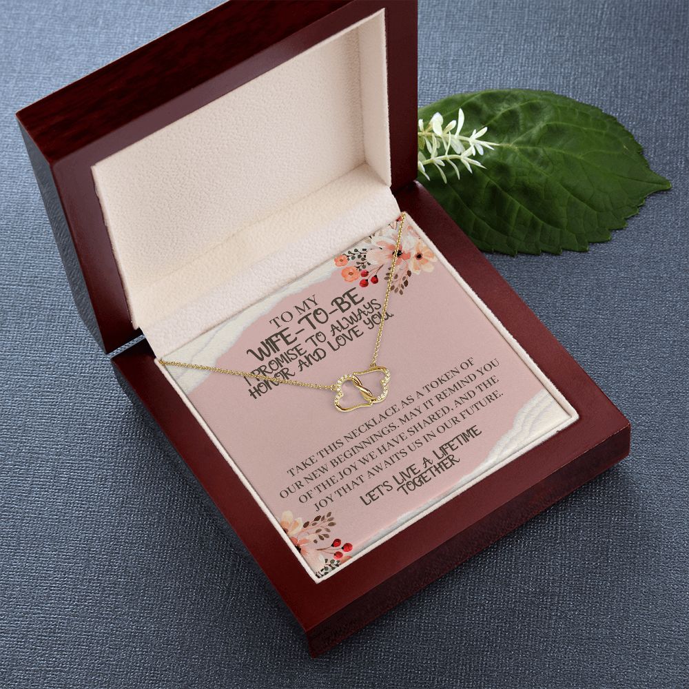 To My Wife-To-Be Solid Gold Interlocking Hearts Necklace with Pave Diamonds Gift For The Bride