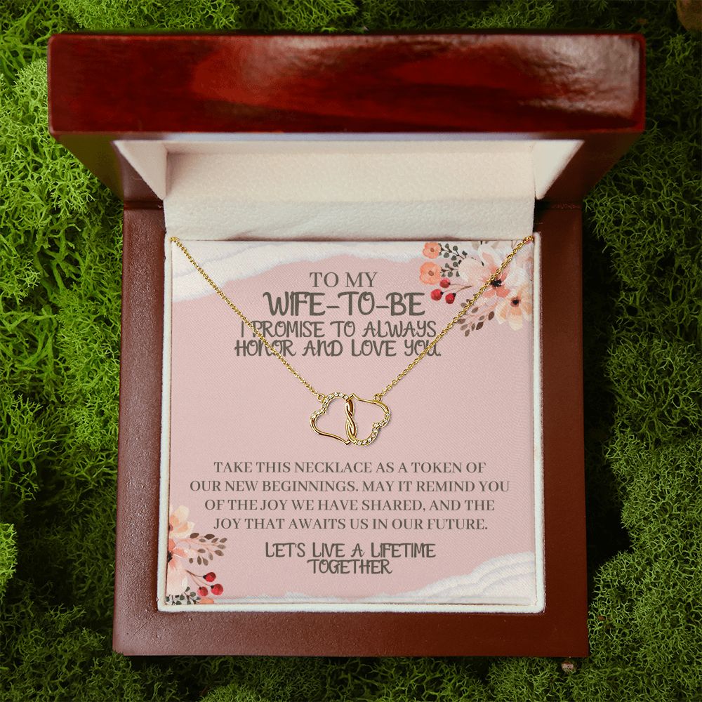 To My Wife-To-Be Solid Gold Interlocking Hearts Necklace with Pave Diamonds Gift For The Bride