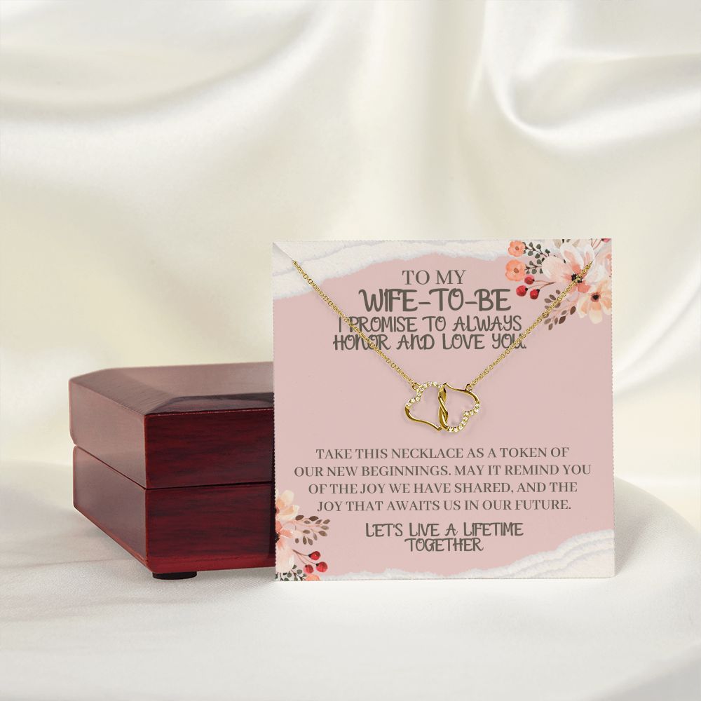 To My Wife-To-Be Solid Gold Interlocking Hearts Necklace with Pave Diamonds Gift For The Bride