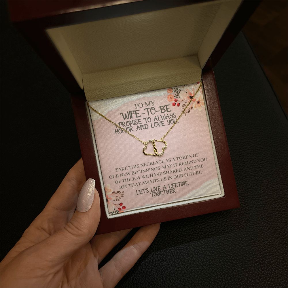To My Wife-To-Be Solid Gold Interlocking Hearts Necklace with Pave Diamonds Gift For The Bride