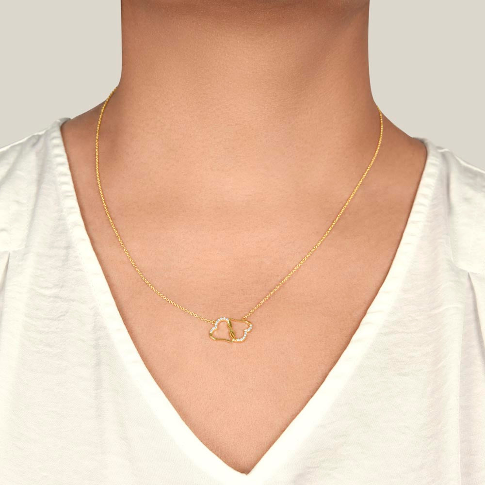 To My Wife-To-Be Solid Gold Interlocking Hearts Necklace with Pave Diamonds Gift For The Bride