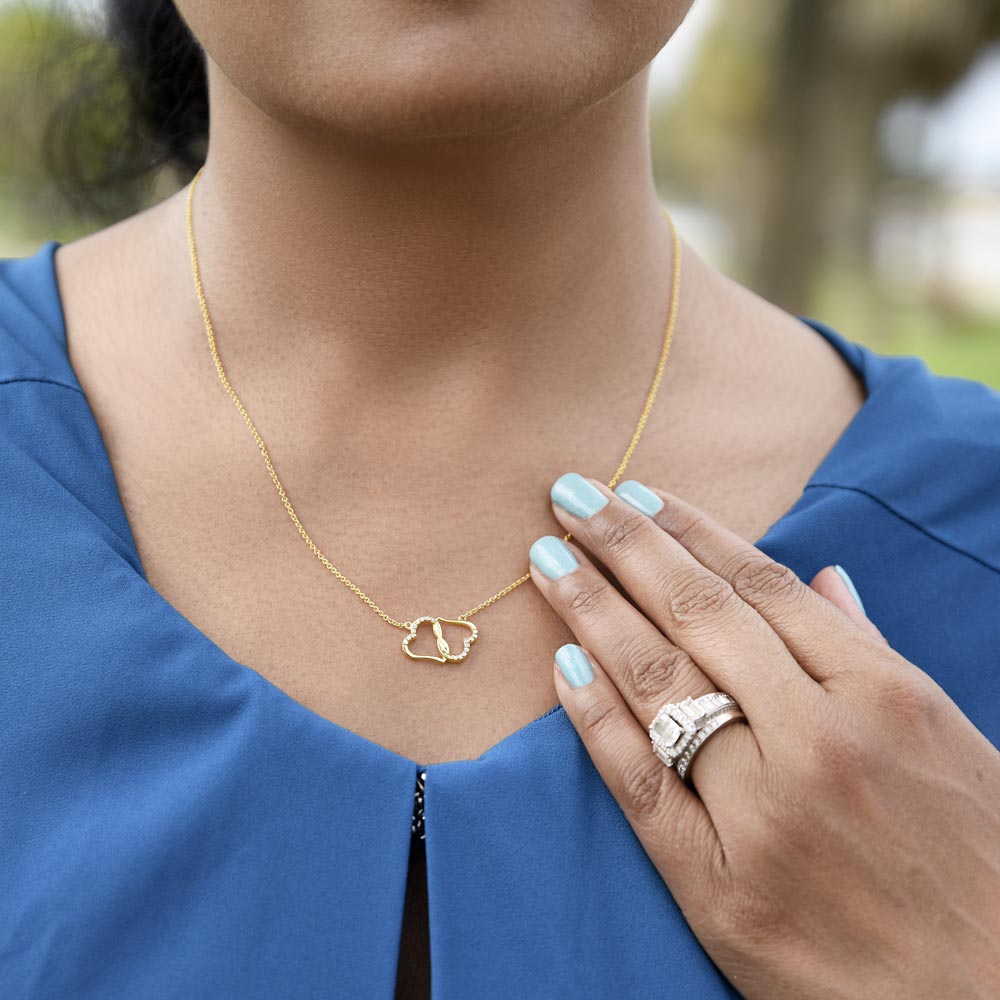 To My Wife-To-Be Solid Gold Interlocking Hearts Necklace with Pave Diamonds Gift For The Bride