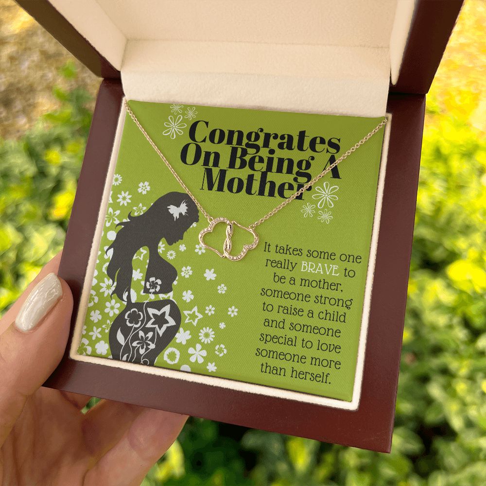 Motherhood Necklace of 10k Solid Gold with 18 Single Cut Diamonds To Celebrate Motherhood Baby Shower Gift For Her